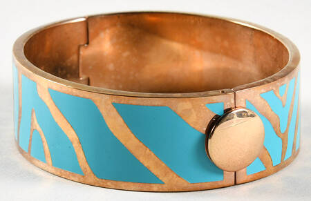 Halcyon Days Jewelry 2cm Hinged Turquoise Zebra Bangle - Boxed