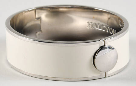 Halcyon Days Jewelry 2cm Hinged White & Silver Bangle - Boxed