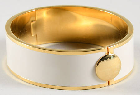Halcyon Days Jewelry 2cm Hinged White & Gold Bangle - Boxed