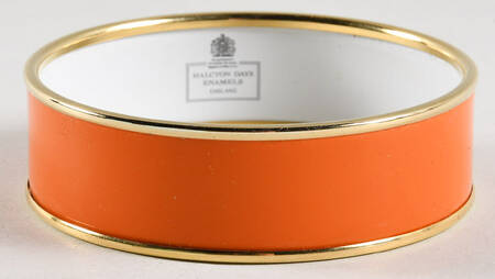 Halcyon Days Jewelry 2cm Orange & Gold Enamel Bangle-Medium - Boxed