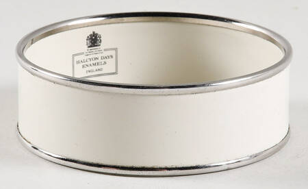 Halcyon Days Jewelry 2cm White & Silver Enamel Bangle-Small - With Box