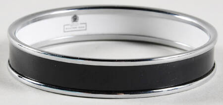 Halcyon Days Jewelry 1cm Black & Silver Enamel Bangle-Small - Boxed