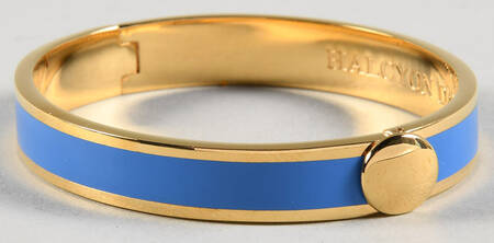 Halcyon Days Jewelry 1cm Hinged Forget Me Not & Gold Bangle - Boxed