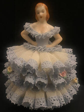 Irish Dresden Lace Figurines Mary-Ann White And Blue - Boxed