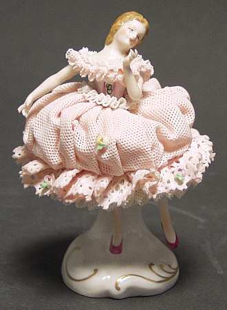 Irish Dresden Lace Figurines Dancer - Pink Dress - Boxed
