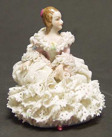 Irish Dresden Lace Figurines Lady - Pink &White Dress - Boxed