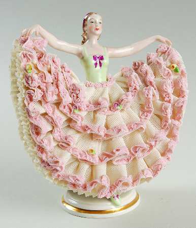 Irish Dresden Lace Figurines Madame Butterfly - Pink Bow - Boxed