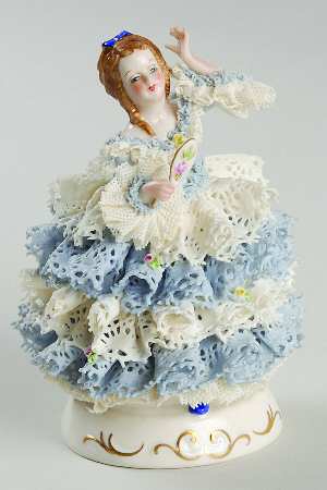Irish Dresden Lace Figurines Girl With Hand Mirror - Boxed