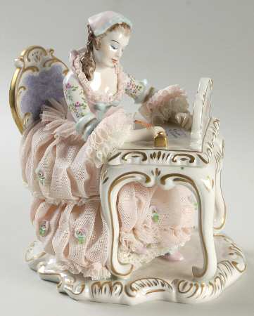 Irish Dresden Lace Figurines Love Letter - Boxed