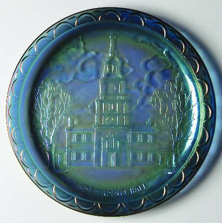 American Bicentennial Independence Hall-Blue Carnival Glass - Boxed