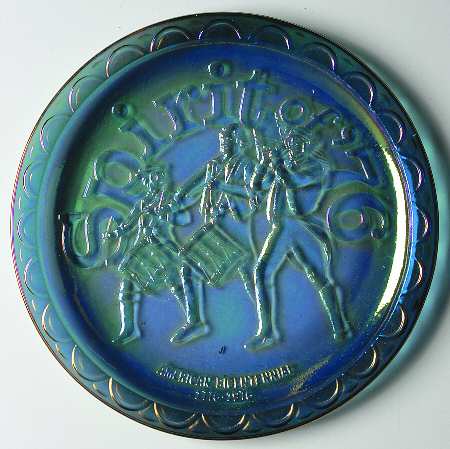 American Bicentennial Spirit Of '76-Blue Carnival Glass - With Box