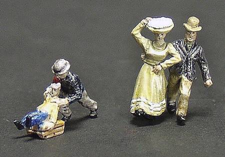 Alpine Christmas Village Skating Couple And Sledder - Boxed