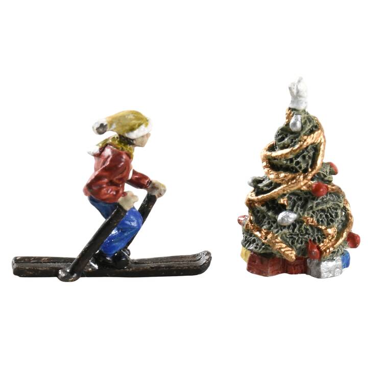 Alpine Christmas Village Skier & Christmas Tree - No Box by John Hine Studios