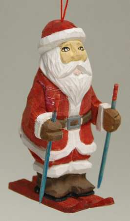 JWM Ornaments Santa On Skis Wood - No Box