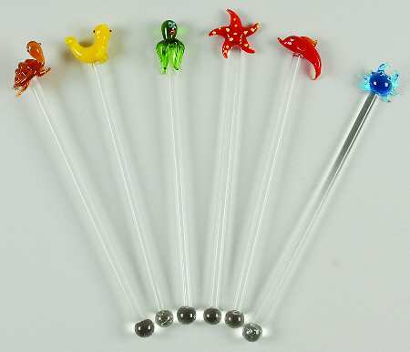 JWM Ornaments Glass Beach Stir Stick Set Of 6 - No Box