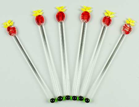 JWM Ornaments Glass Pineapple Stir Stick Set Of 6 - No Box