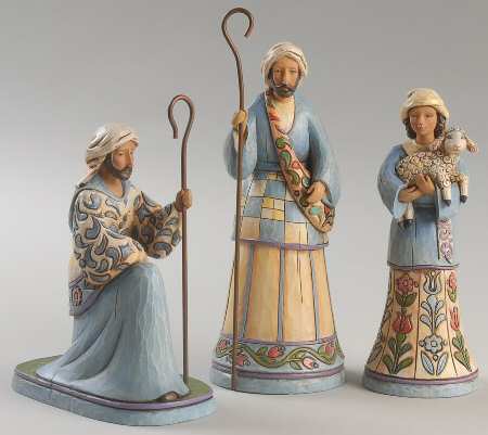 Blue Nativity Bringing Praise - Shepherds Set Of 3 - Boxed