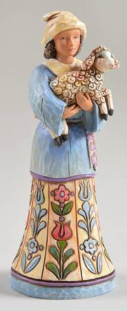 Blue Nativity Bringing Praise-Boy With Lamb - No Box