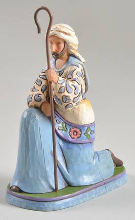 Blue Nativity Bringing Praise - Kneeling Man - No Box