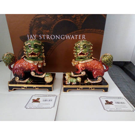 Jay Strongwater Figurine Yin Foo Dogs-Pair - With Box