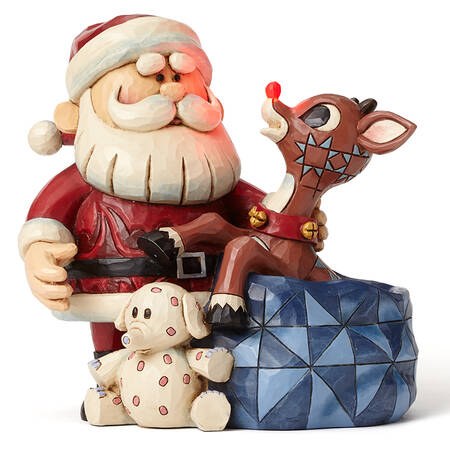 Rudolph the Red-Nosed Reindeer Traditions Santa With Rudolph In Toy Bag - Boxed