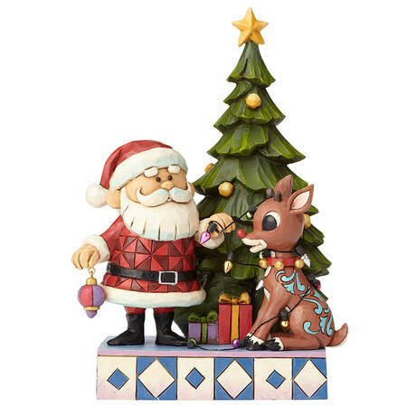 Rudolph the Red-Nosed Reindeer Traditions Santa With Rudolph Wrapped In Lights - Boxed