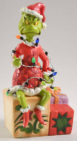 The Grinch - Dr Seuss Grinch W/Lights Sitting On Present - Boxed