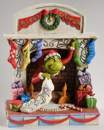 The Grinch - Dr Seuss Grinch Peaking Out Of Fireplace - Boxed