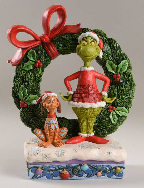The Grinch - Dr Seuss Grinch & Max In Wreath - With Box