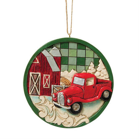 Highland Glen Ornaments Red Truck Scene - Boxed