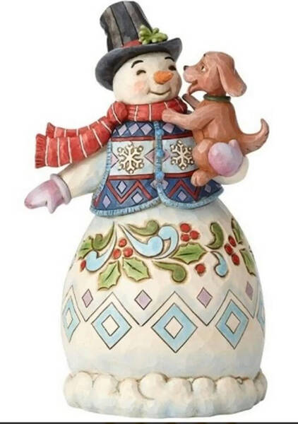 Snowman & Friends Annual Figurine Warm Wishes & Puppy Dog Kisses - Boxed