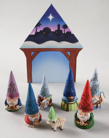 Gnome Christmas Pageant Nativity Small But Miraculous- 8 Pc Set - With Box