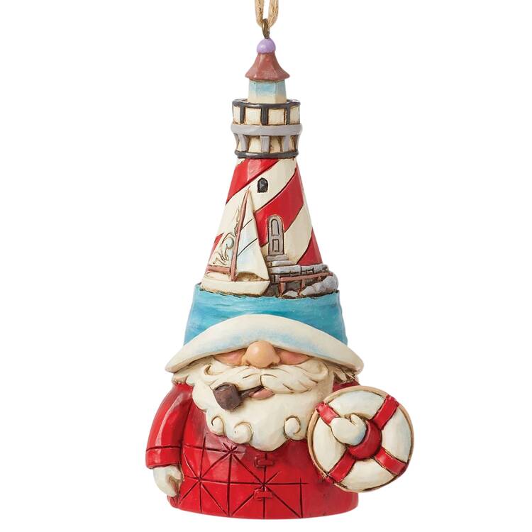 Coastal Christmas Ornaments Lighthouse Hat Gnome - Boxed