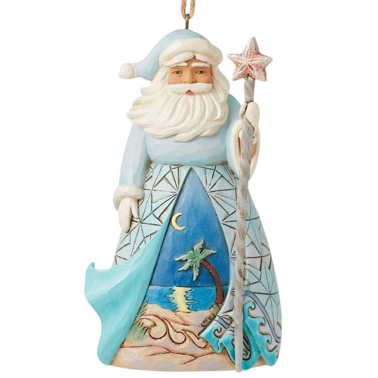 Coastal Christmas Ornaments Santa With Starfish Cane - Boxed