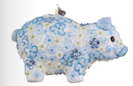 Baby's First Christmas Blue Floral Piggy - Boxed