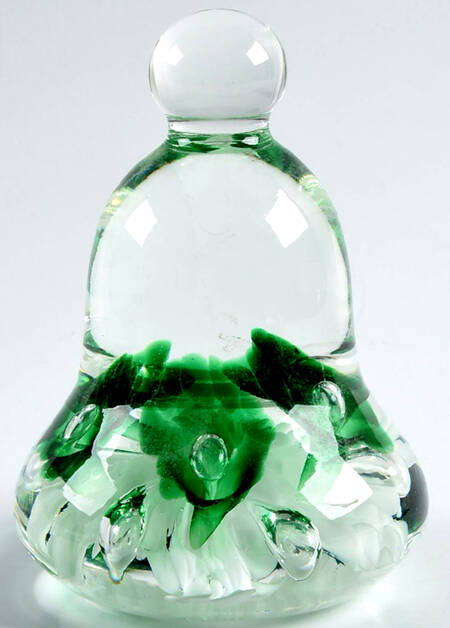 Paperweight By Joe St. Clair Bell-Green Trumpet Flowers, White - No Box