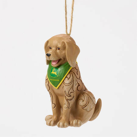 John Deere Christmas Dog Wearing Bandana Ornament - Boxed