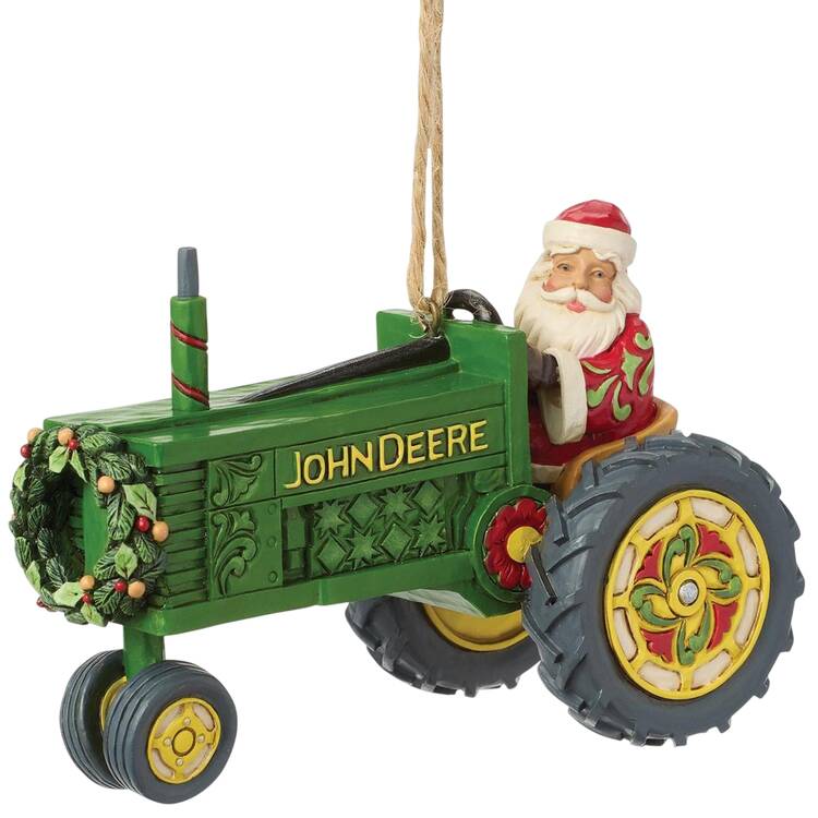 John Deere Christmas Santa In John Deere Tractor Ornament - Boxed