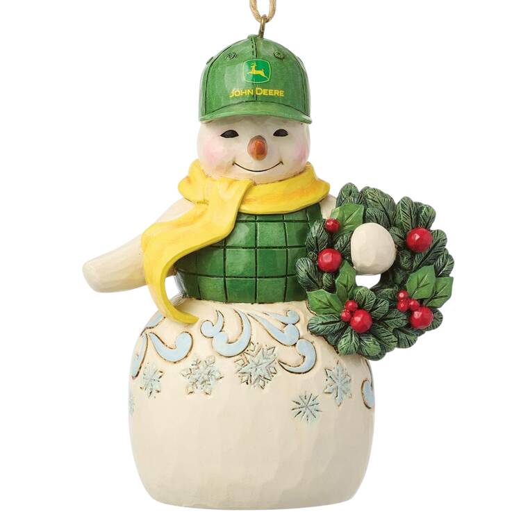 John Deere Christmas Snowman In John Deere Hat Ornament - Boxed