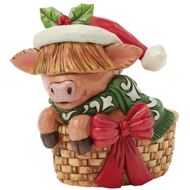 Christmas Minis Mini Highland Cow In Basket - Boxed