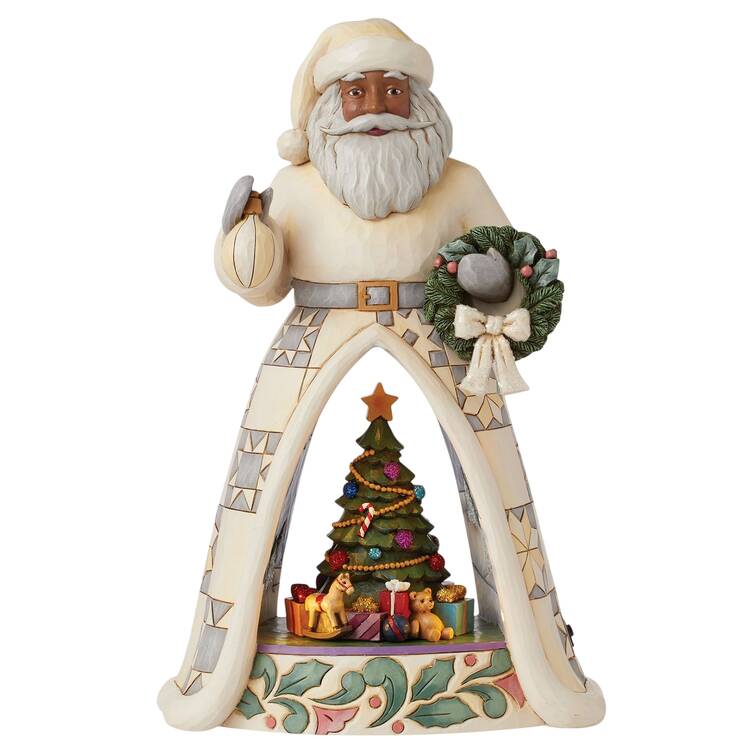 White Woodland Santas Scenic Santa - African American - Boxed