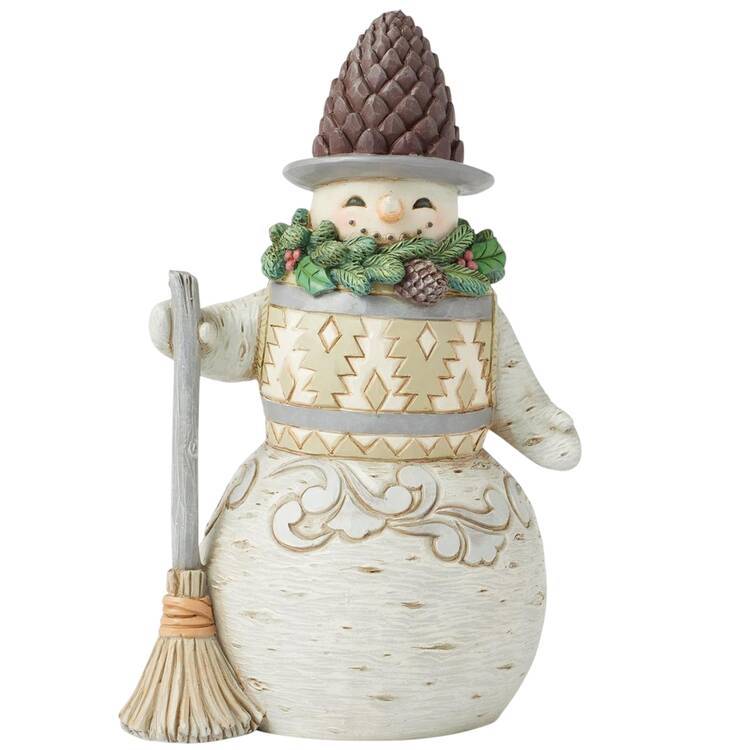 White Woodland Snowman Looking Just Pine - Boxed