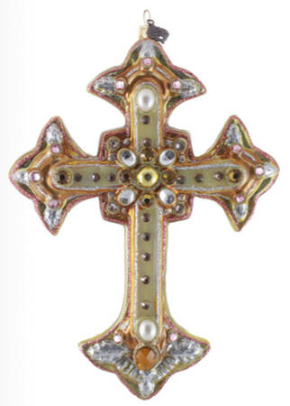 Metallic Ornament Collection Metallic Bejeweled Cross - With Box