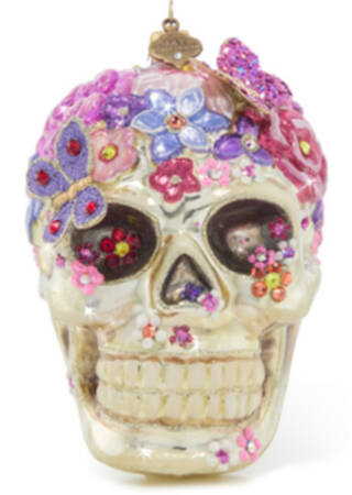 Peony Ornament Collection Floral Skull - With Box