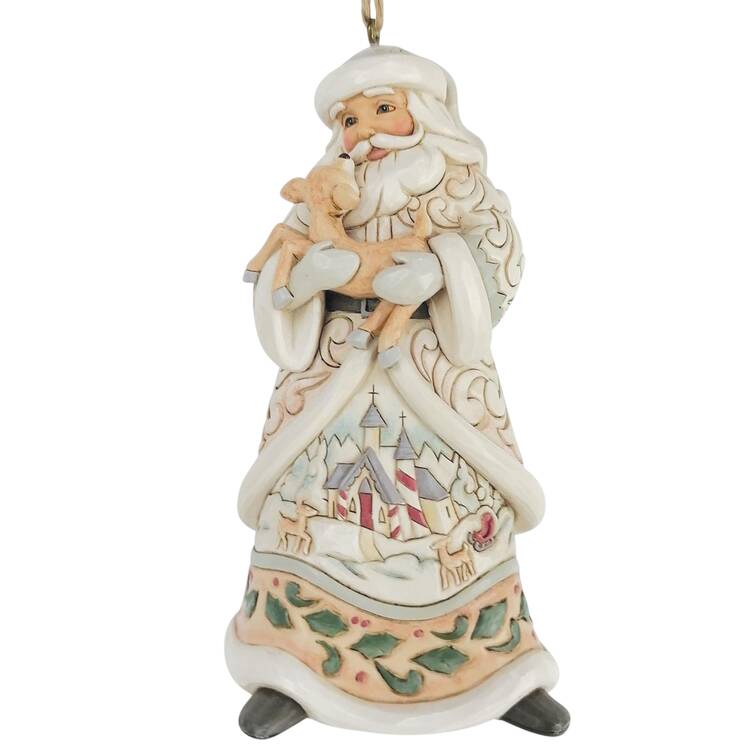 White Woodland Santa Ornaments Santa With Fawn - Boxed