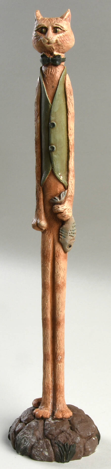 Pencil Cats Green Vest, Holding Fish - No Box