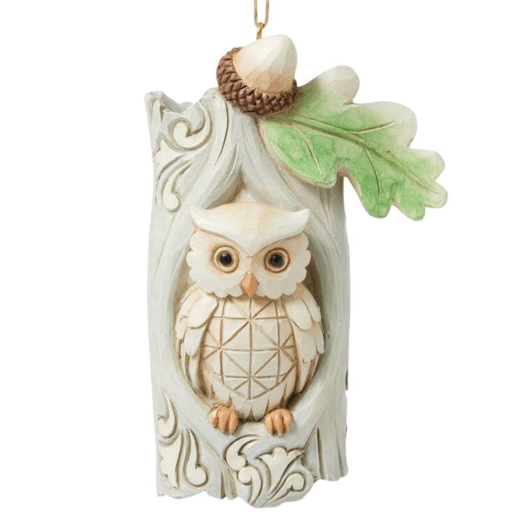 White Woodland Ornaments Owl In Tree - Boxed