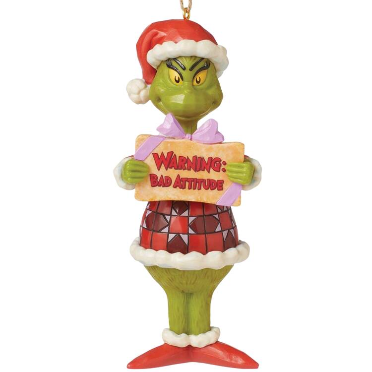 Grinch PVC Message Ornaments Warning: Bad Attitude - No Box