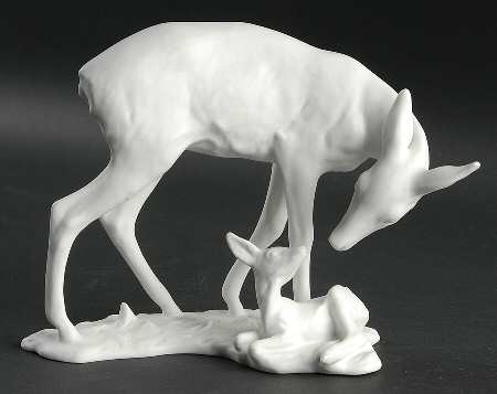 Wild Animals Doe And Fawn (White Glaze) - Boxed