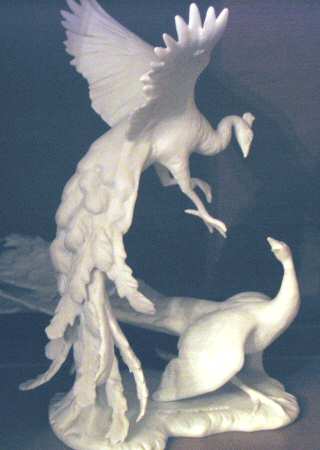Birds Fighting Peacocks-White Bisque - Boxed